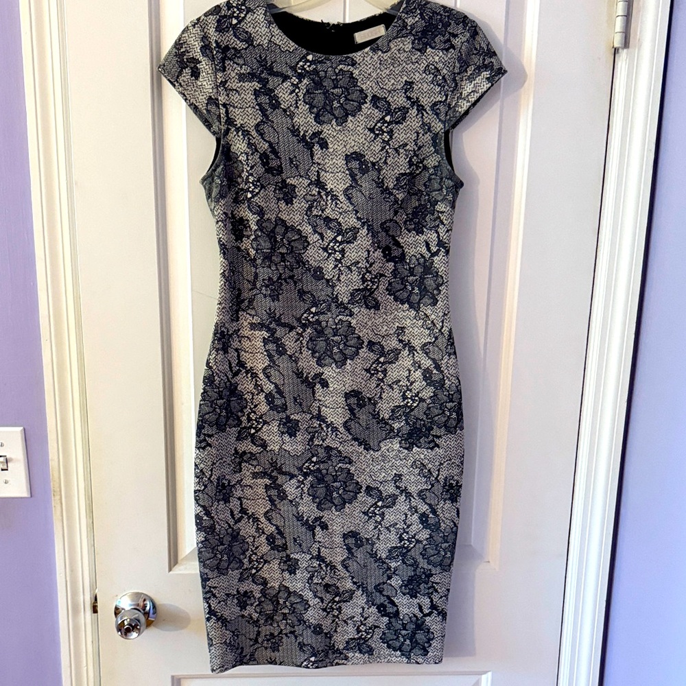 Blush Black and Gray Floral Lace Midi Dress
